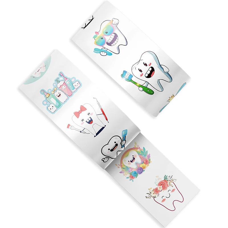 Roll Dental Stickers Cartoon Decoration Tooth Shaped Sticker Label Qme
