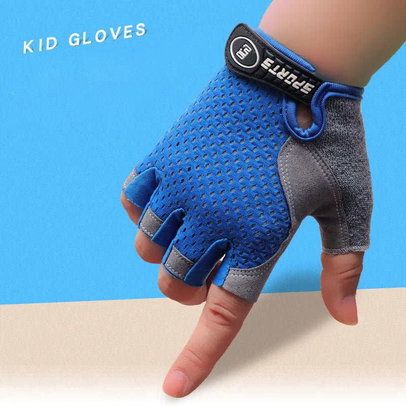 Children's Gloves Half Finger Outdoor Sports Kids Cycling Boys Girls Protection Antislip Breathable Thin Spring Summer Gloves Qme