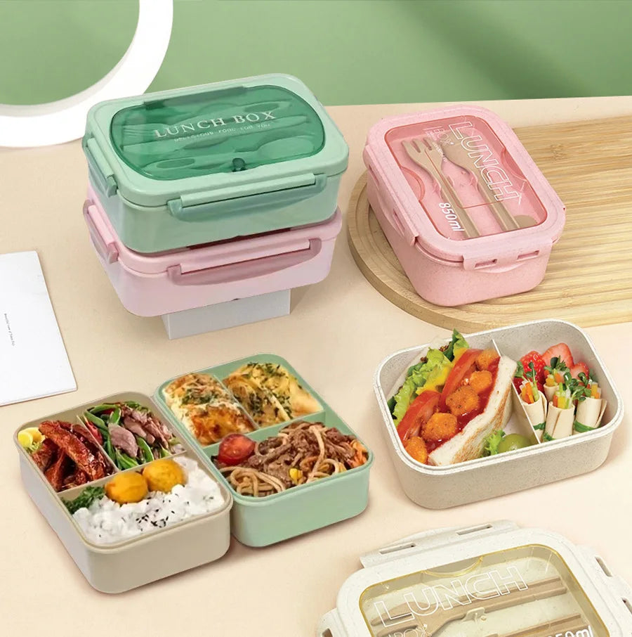 Lunch Box Two Compartments Built-in Cutlery Reusable Microwave Heated Qme
