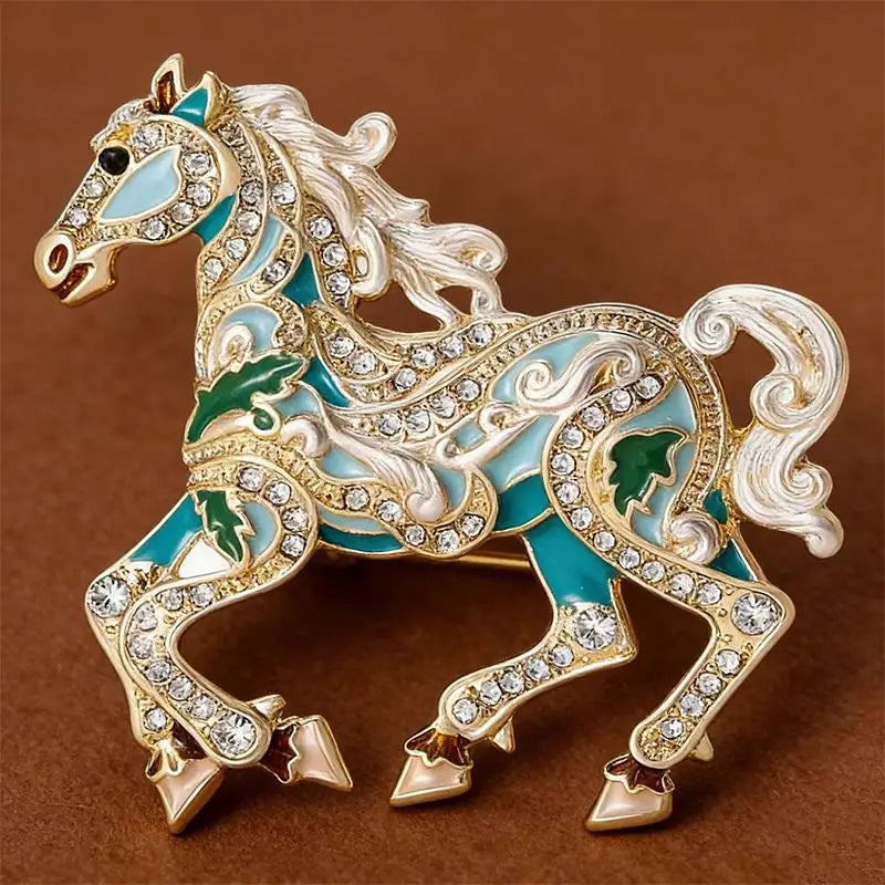 Luxury Horse Brooches For Women Unisex 4-color Elegant Enamel Animal Year Of The Horse Brooch Pins Gifts Qme
