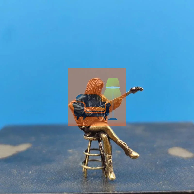 Retro Bar Female Guitarist Doll Figurine Vintage Brass Statue Model Mini Craft Figure Desktop Ornament Office Home Decoration Qme
