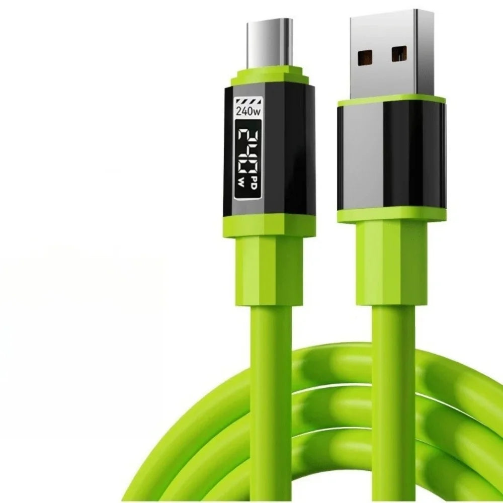 240W 0.3/1/1.5/2m Charger Wire Silicone USB Data Wire Type C To Type C Fast Charging Data Cable For Xiaomi Huawei Samsung iPhone Qme Green A to C 1.5m