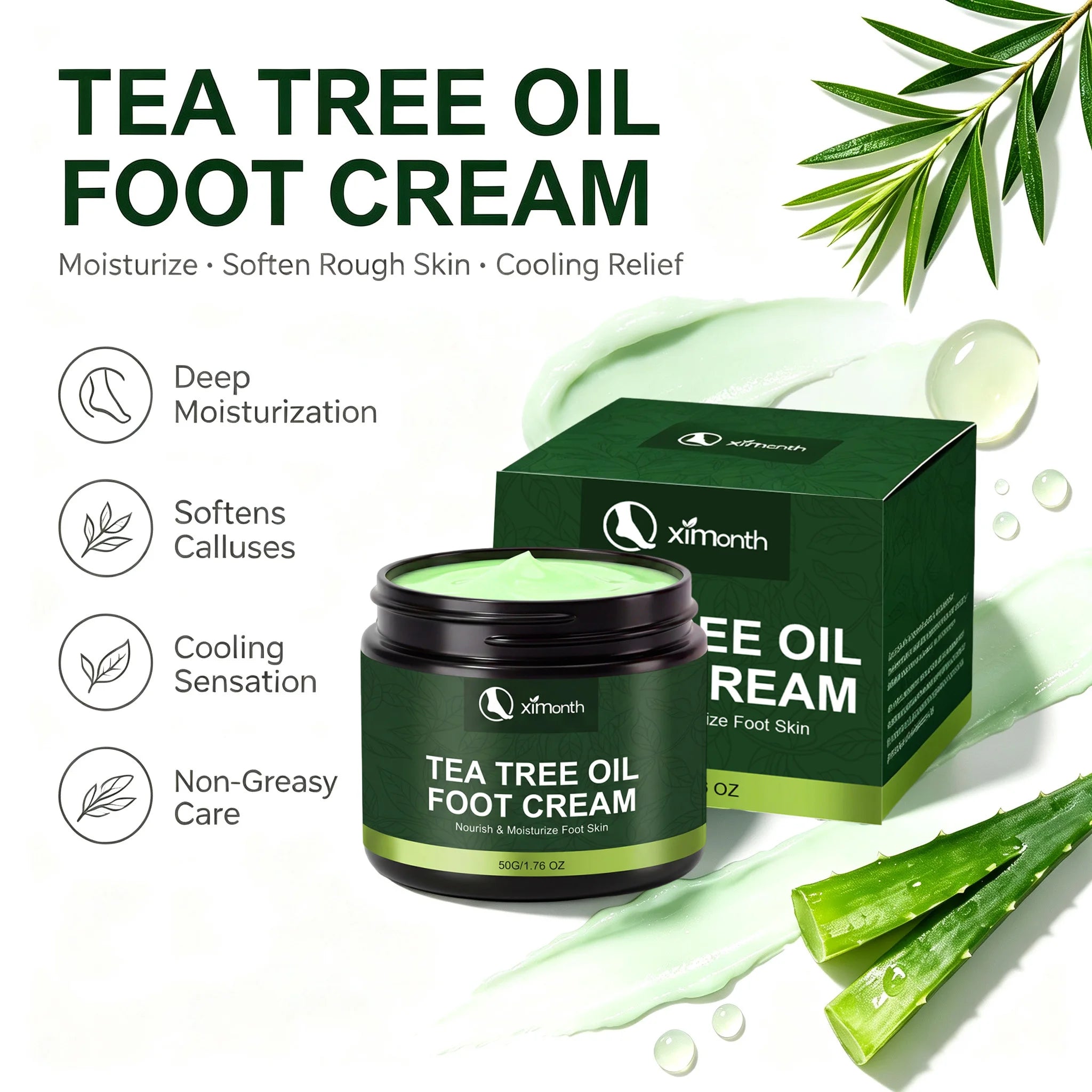 Tea Tree Oil Foot Cream Moisturizing Softening Cream for Dry Cracked Heels Calluses Rough Feet Non-Greasy Nourishing Foot Care Qme