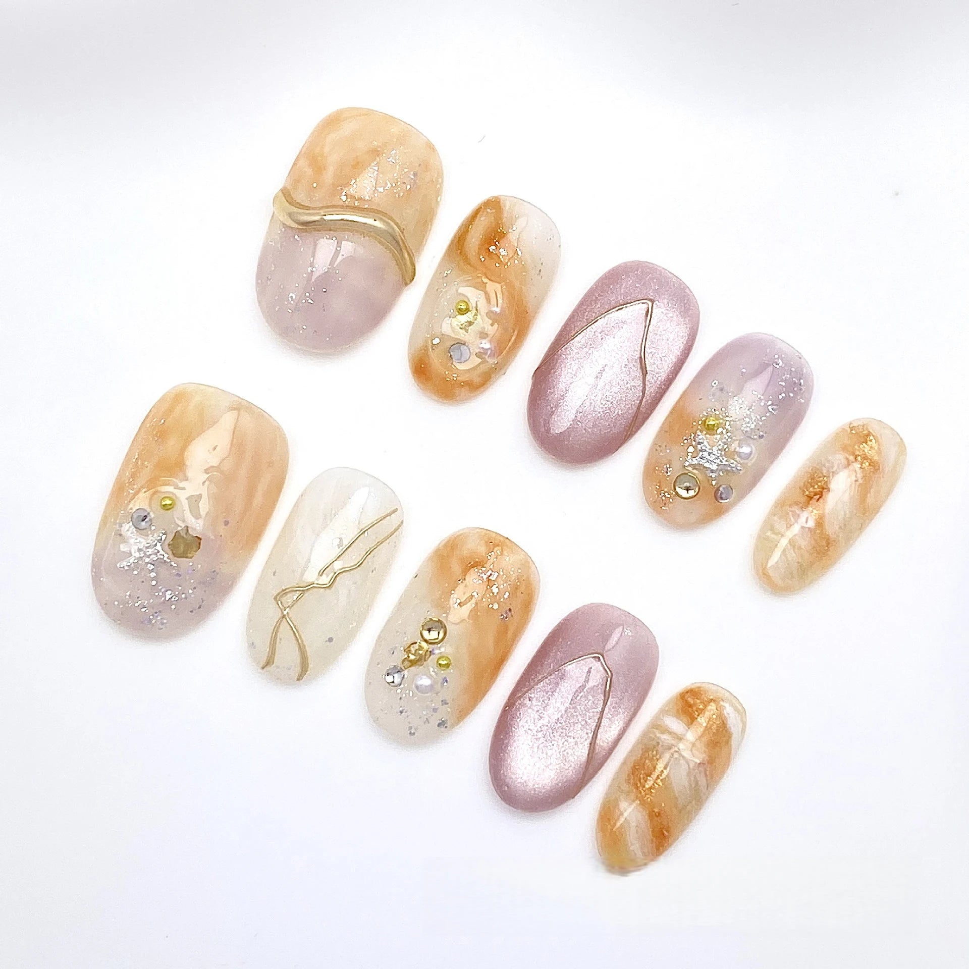 Fantasy Purple Pink Handmade Nails Tips Flower Short Oval False Nail Qme GJ-CDJ-ZB176-M