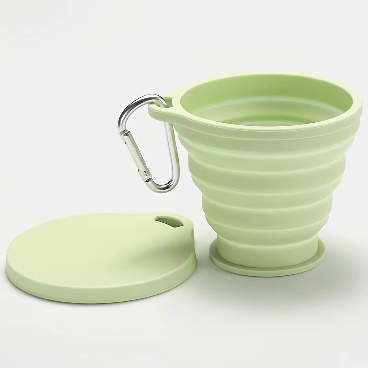Food Grade Silicone Foldable Drinking Cup,Lightweight Portable Mug With Cover & Carabiner For Camping Travel Sports Daily Use Qme Green