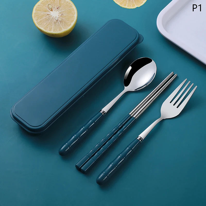 Chopsticks Spoons Forks Sets Stainless Steel Portable Tableware Qme 1