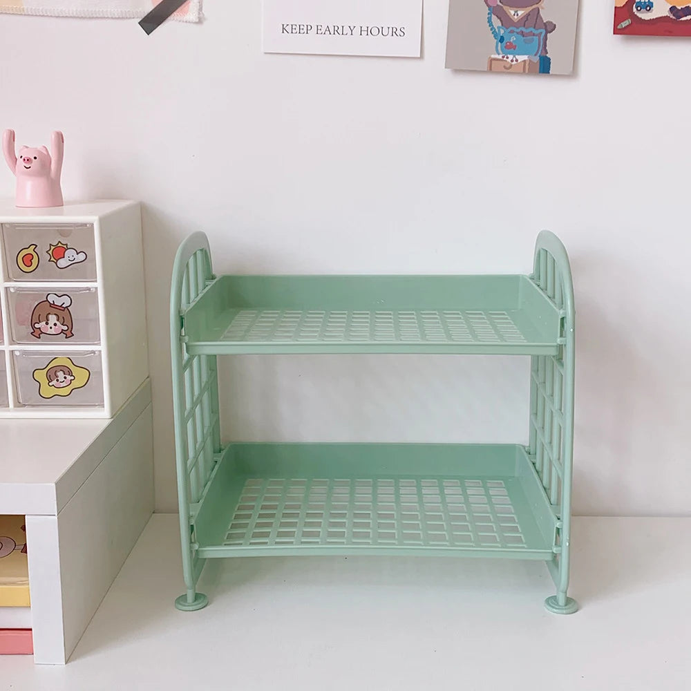 High Appearance Horizontal Desktop Storage Shelf Simple Multi-storey Dormitory Storage Shelf Computer Office Available Qme Green