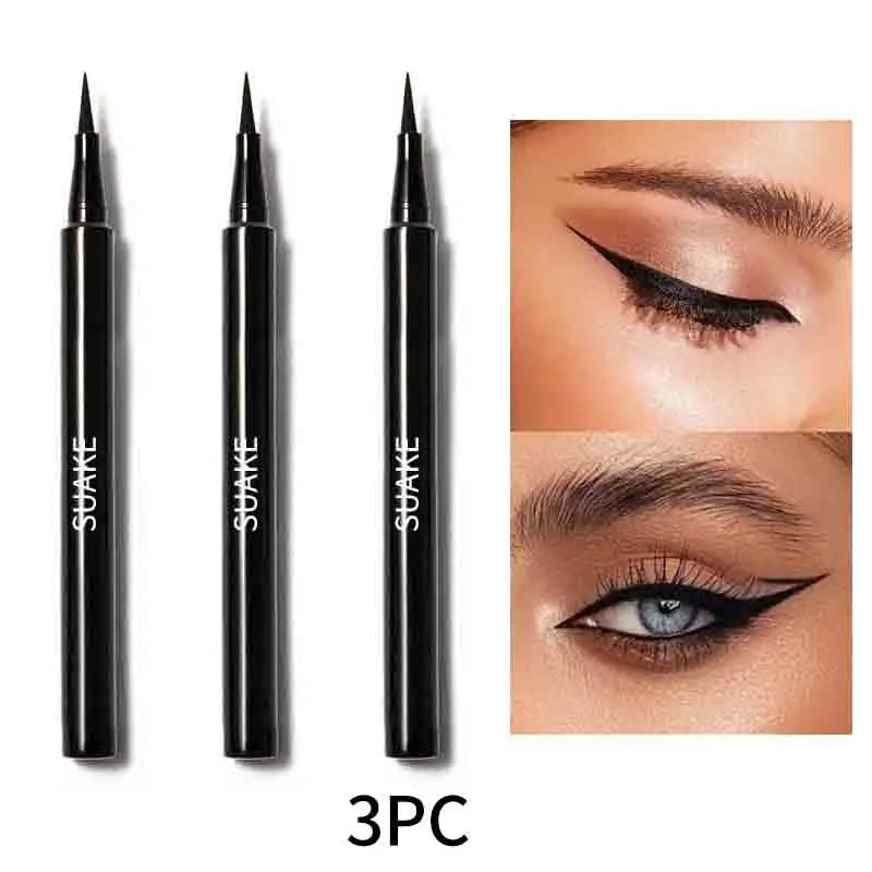 Black Waterproof Sweat-proof Smudge-proof Eyeliner Creates Natural Qme 3pc