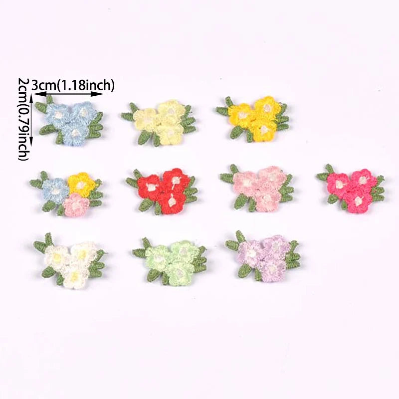 10pcs 3x2cm 3-Flower Cluster Embroidered Appliques, Handmade sewing decoration for DIY Clothes Hair Accessories No Glue cp4363 Qme