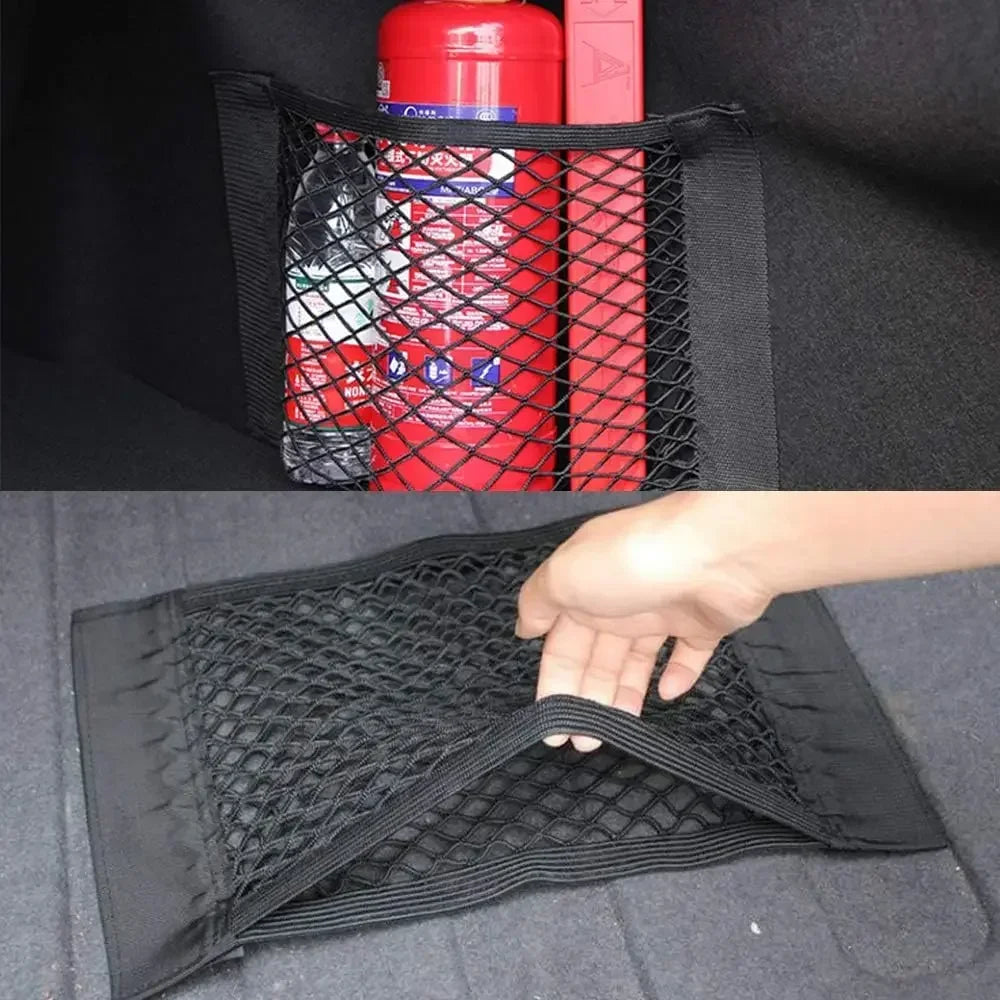 Car Storage Net Stretchable Mesh Pocket Magic Elastic Sticker Qme