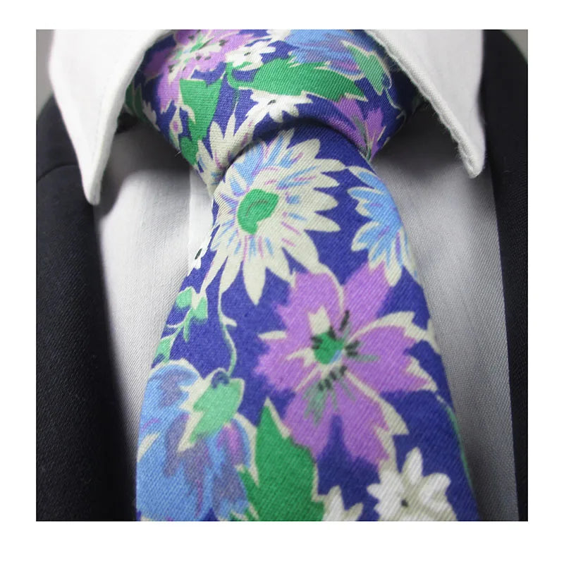 Slim Cotton Necktie Print Custom Classic Fashion Elegant Floral Qme Lavender