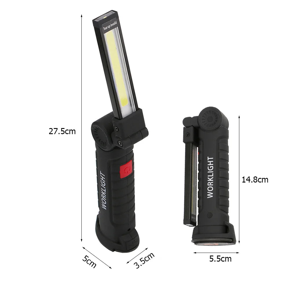 COB LED Work Light Dimmable USB Rechargeable LED Flashlight Inspection Lamp With Magnetic Hook Power Bank 18650 Battery Torch Qme L
