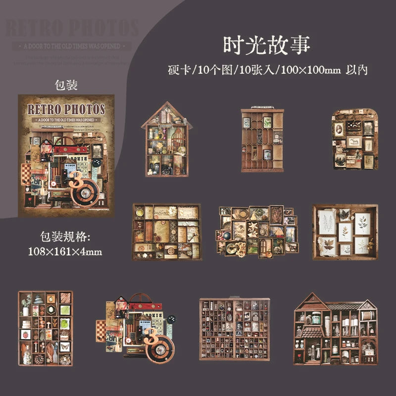 10Sheets/Pack Vintage Cabinet Theme Cardstock Stickers for DIY Crafts, Scrapbooking, Journal, Phone Case, Laptop, Guitar Decorat Qme 6
