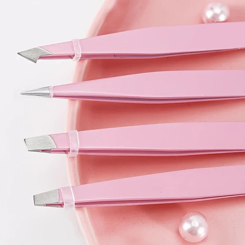 Pink eyebrow care set: tweezers, for precise shaping and removal of ingrown hairs, eyebrow tweezers Qme