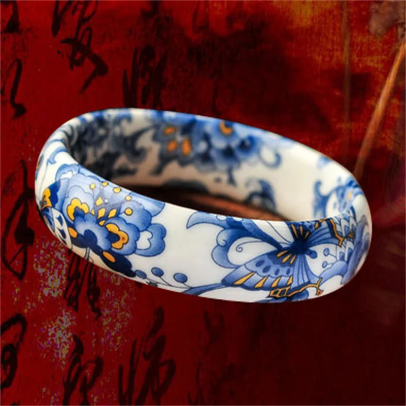 Chinese Antique Blue and White Porcelain Bangle Classic Ethnic Jingdezhen Ceramic Crafts Collection Jewelry Gifts Collection Qme 5-thick-1.7cm 58-60mm