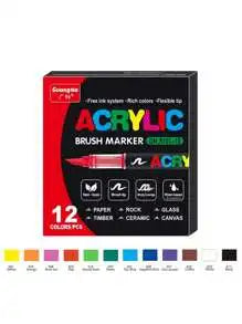 72-120 Colors Acrylic Paint Pens Markers Brush Tip Paint Markers For Rock Painting Wood Canvas Stone,Christmas Gift DIY Crafts Qme 12 pcs