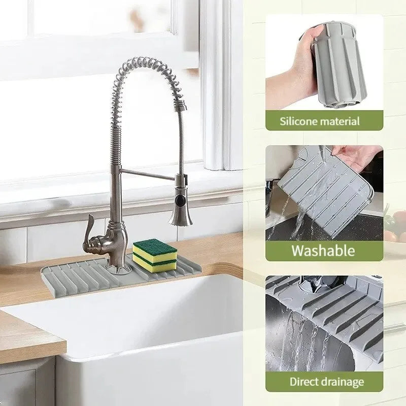 Silicone Faucet Mat Dish Soap Sponge Holder Sink Kitchen Countertop Drying Mat Bathroom Kitchen Sink Splash Guard Drain Pad Qme