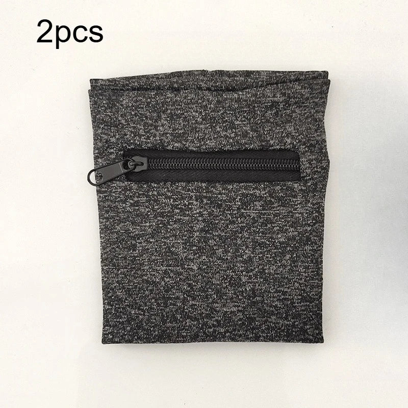 Zipper Pocket Wristband Sweatband Running Key Card Cash Storage Wrist Pouch Elastic Sports Arm Wallet Bracelet Qme 2pcs