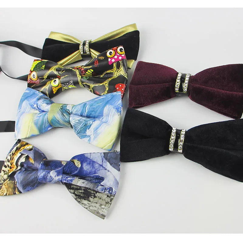 Tuxedo Bow Tie Women's Rhinestone Leather Velvet Wood Men Male Bowtie Qme