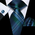 Hi-tie Men Pink Green Necktie Handkerchief Cufflinks Tuxedo Accessory Qme HT-N-0201