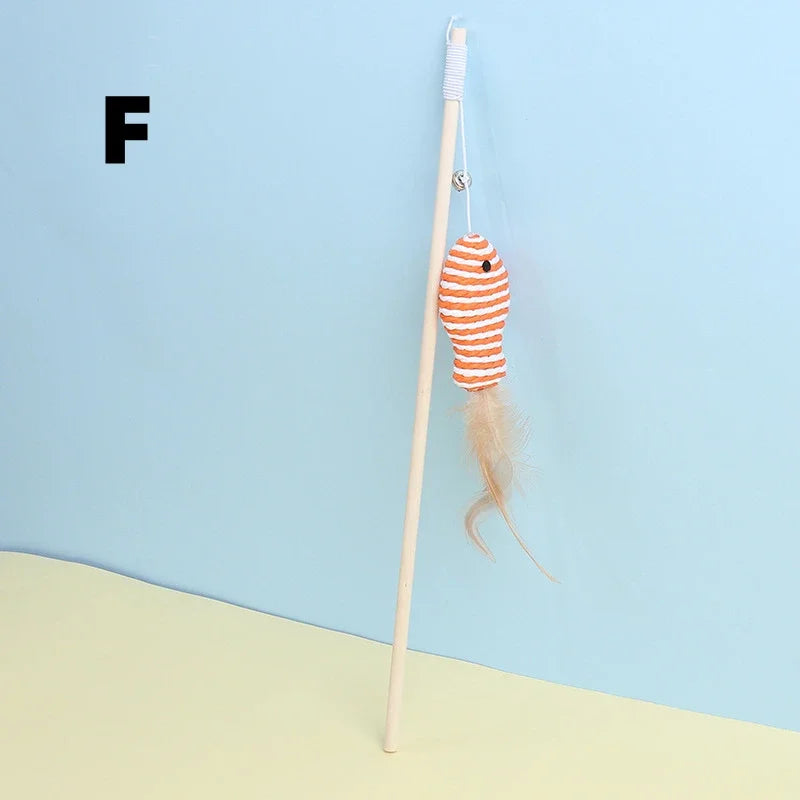 Cat Toy Cat Teaser Stick Handmade Cotton And Linen Woven Wooden Pole Cat Teaser Stick Cute Simulation Mouse Cat Interactive Toy Qme F