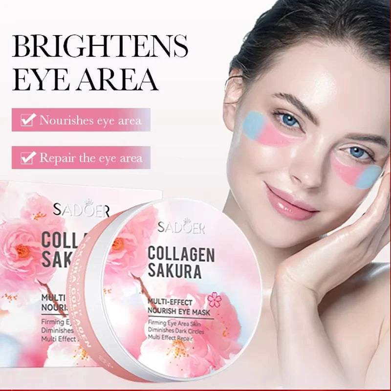 60pcs SADOER Sakura Collagen Eye Mask Anti Dark Circles Eyes Bags Removal Moisturizing Firming Eye Patches Skin Care for Eyes Qme