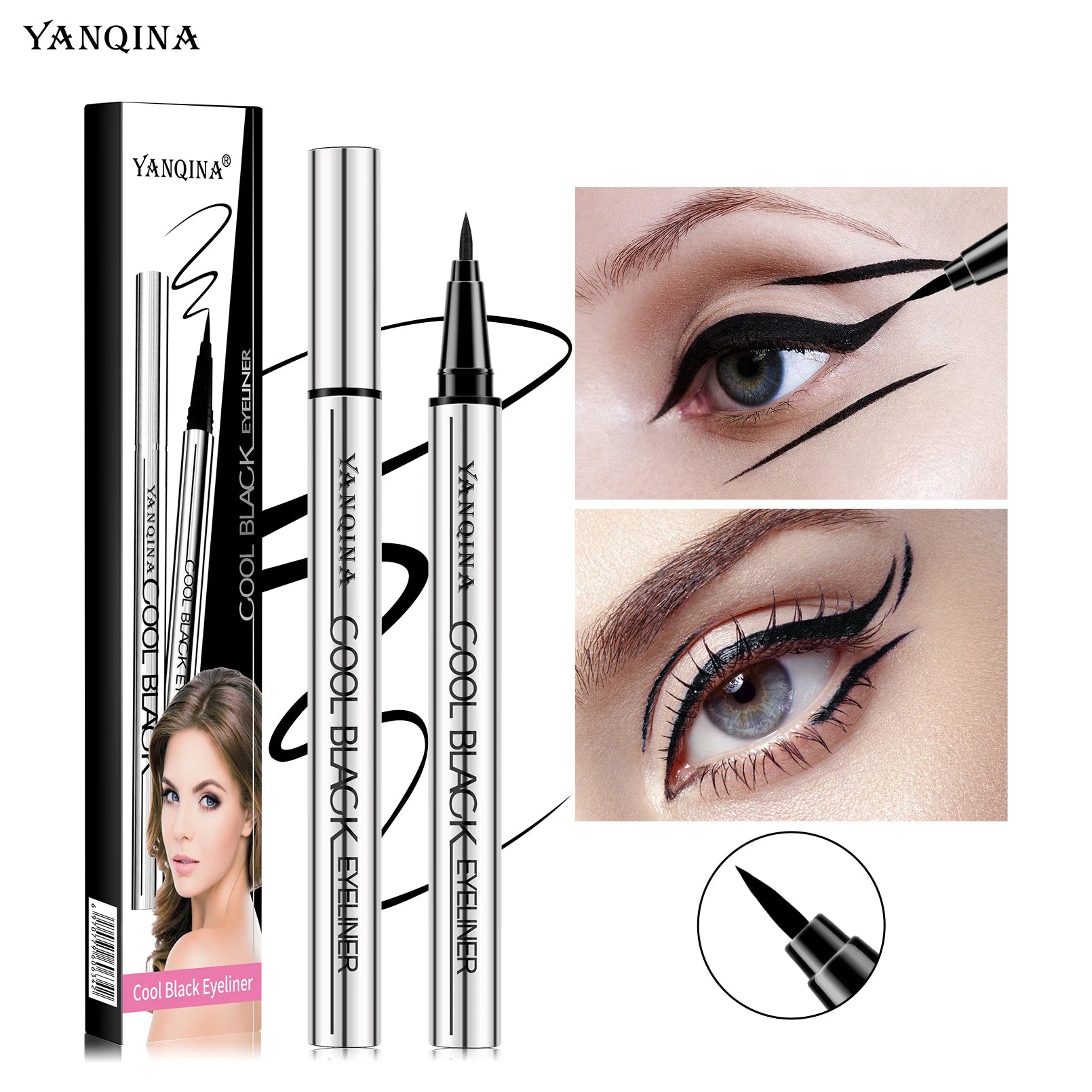 Quick-Drying Liquid Eyeliner, Waterproof, Smudge-Proof, Long-Lasting Black, Ideal for Beginners Qme