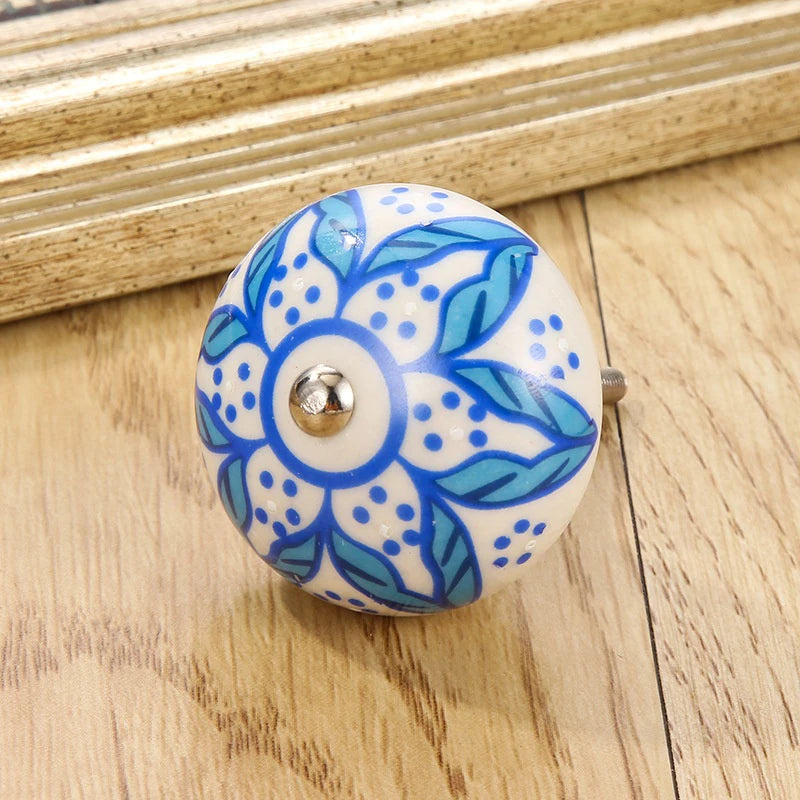 1PCS Multicolor Ceramic Knobs For Cupboard Cabinet Dresser And Furniture Antique Floral Drawer Handle Pull Door Knob Qme A1
