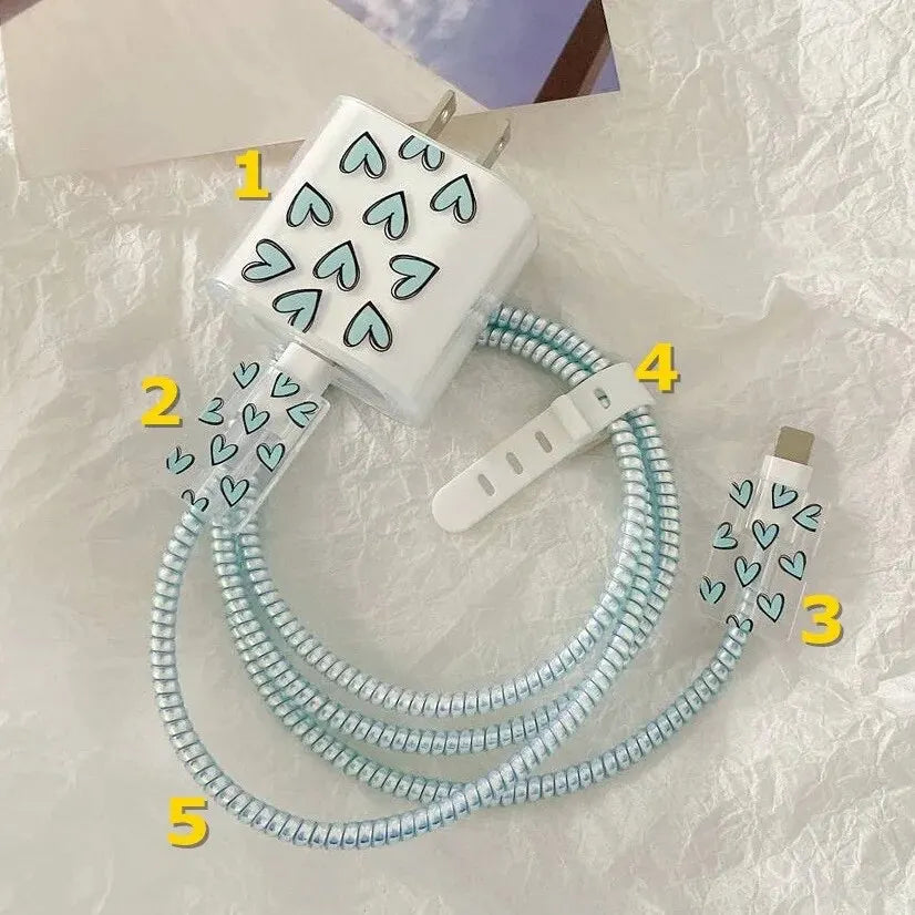 Case For Apple 18/20w Charger Protective Case Is Applicable to iPhone 14/13 Data Cable Head Bite Protector Shell Qme Blue Heart
