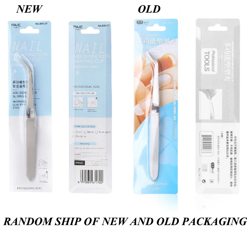 1pc Nail Art Tweezers Stainless Steel Nail Styling Clip Tweezer Multifunctional Shaped Nail Clip Manicure Curve Nipper Nail Tool Qme With cardboard
