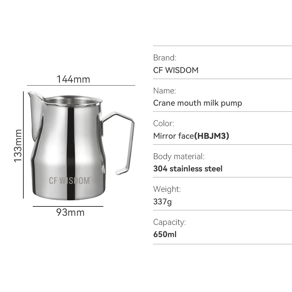 Milk Frothing Pitcher Stainless Steel Frother Cup Latte Art Espresso Qme HBJM3-650ML