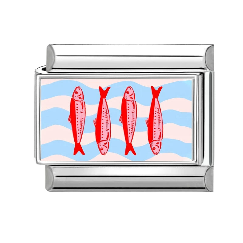 Fashion 2025 Cute Dried Fish Cats Italian Charm Link Fit 9mm Bracelet Stainless Steel Jewelry DIY Making Gift for Women Girl Qme Style 9