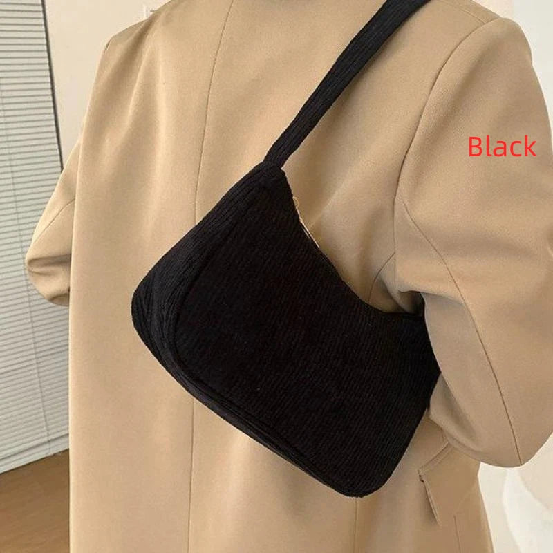 Corduroy Underarm Bag for Women: Solid Color Simple Western Style Spring/Summer Small Square Shoulder Bag for Casual Outfits Qme A3