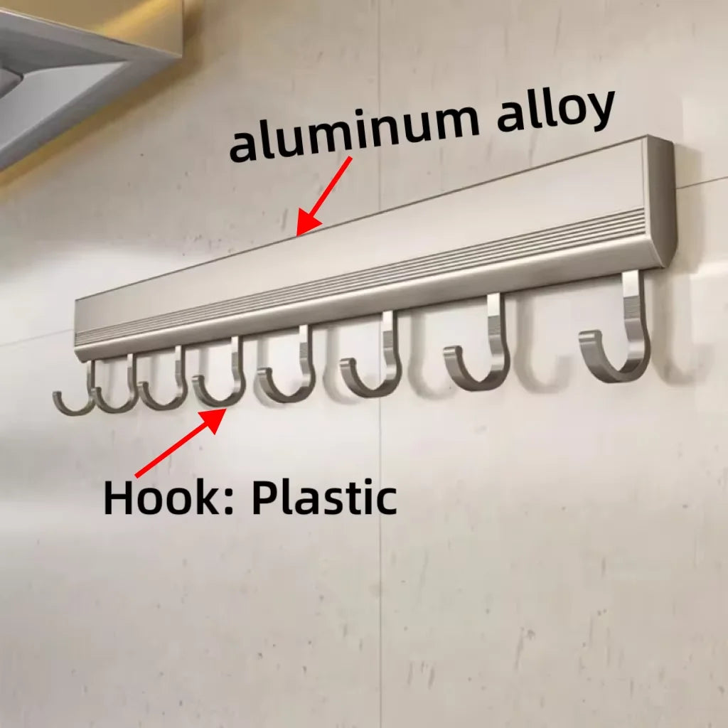 Kitchen HookRack - Wall-Mounted Without Drilling - Space Aluminum Multi-Functional Storage Hooks Qme