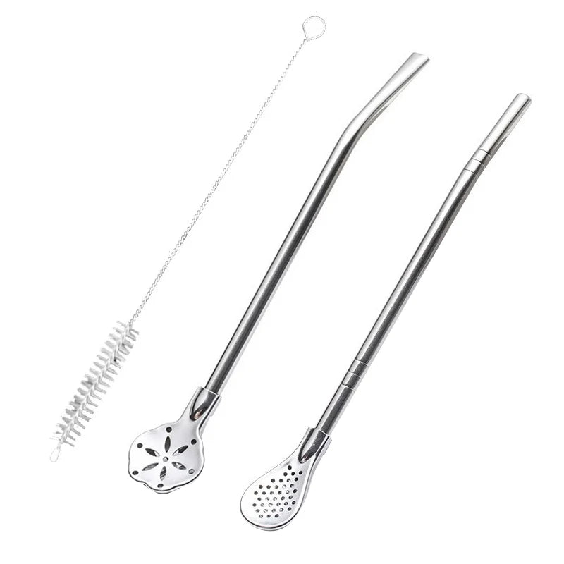 2pcs Detachable Filter Straw Stainless Steel Straw Spoon Tea Filter Yerba Mate Straw Reusable Drinking Tools Bar Accessories. Qme