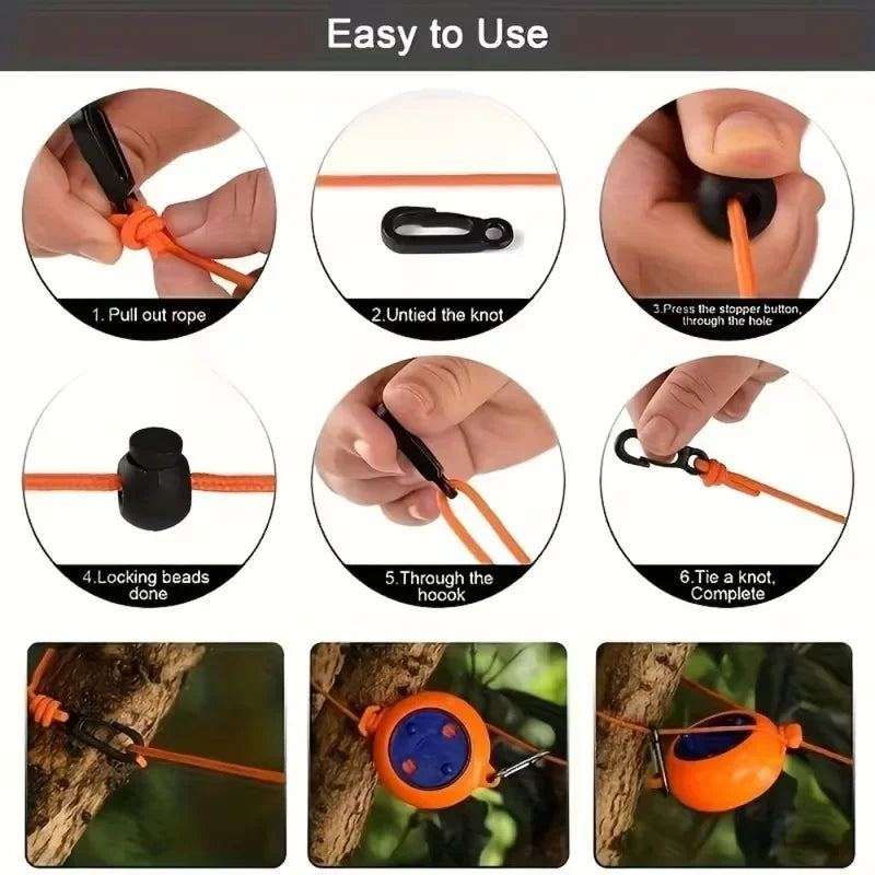 33ft Portable Travel Clothesline Adjustable Clips Hotel Camping Qme