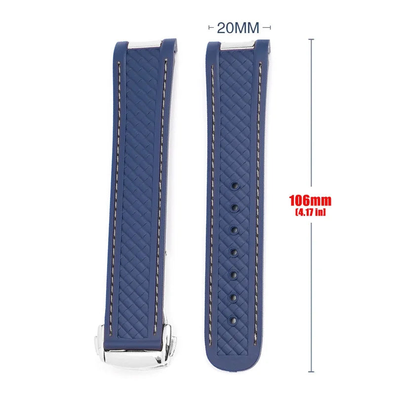 Rubber Watchband For Omega AT150 Seamaster 300 AQUA TERRA Diving watches straps Black Blue Silicone Watch Strap 20mm bracelet Qme