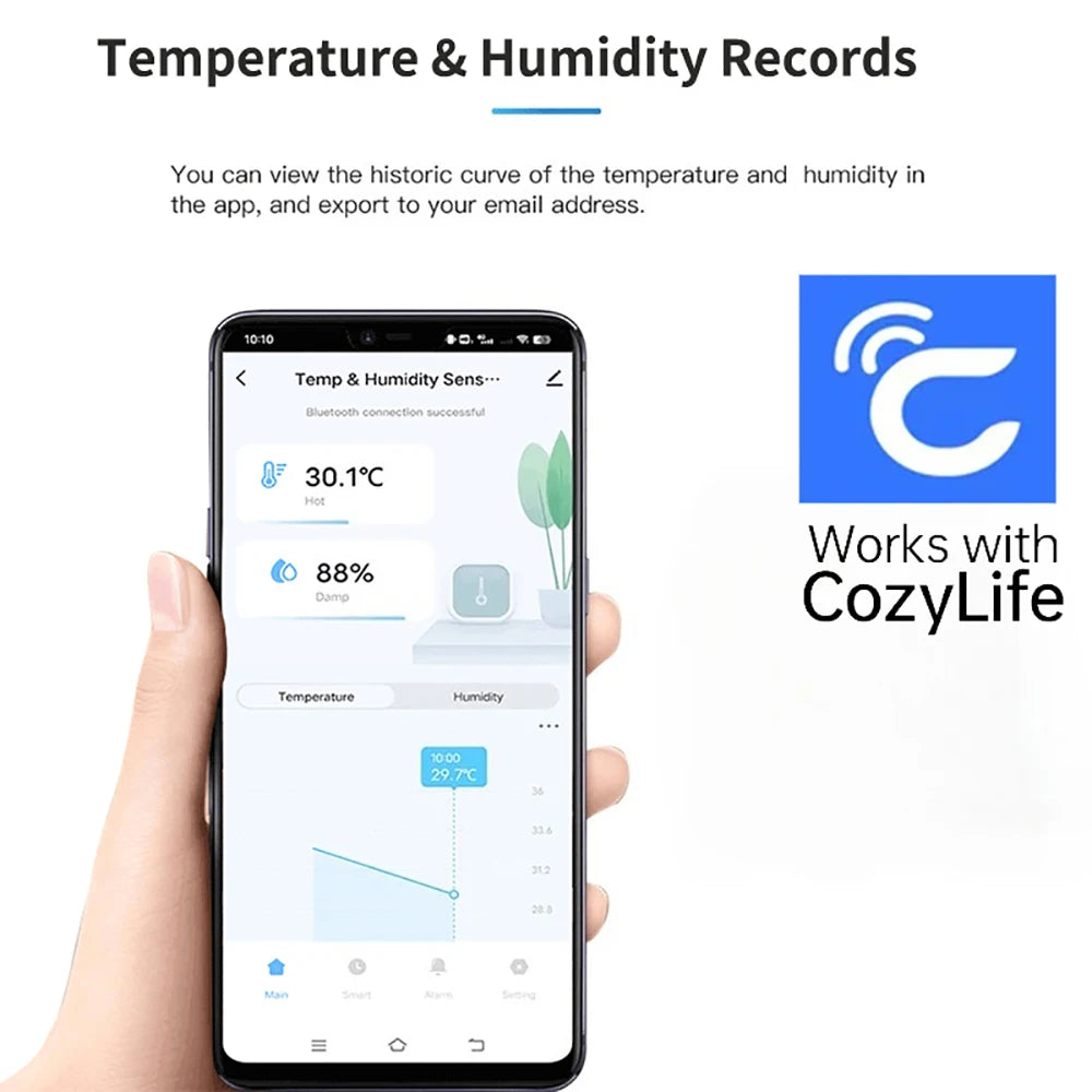 Smart Temperature Humidity Sensor Bluetooth Mini Indoor Thermometer Hygrometer with App Remote Control for Home Kitchen Office Qme