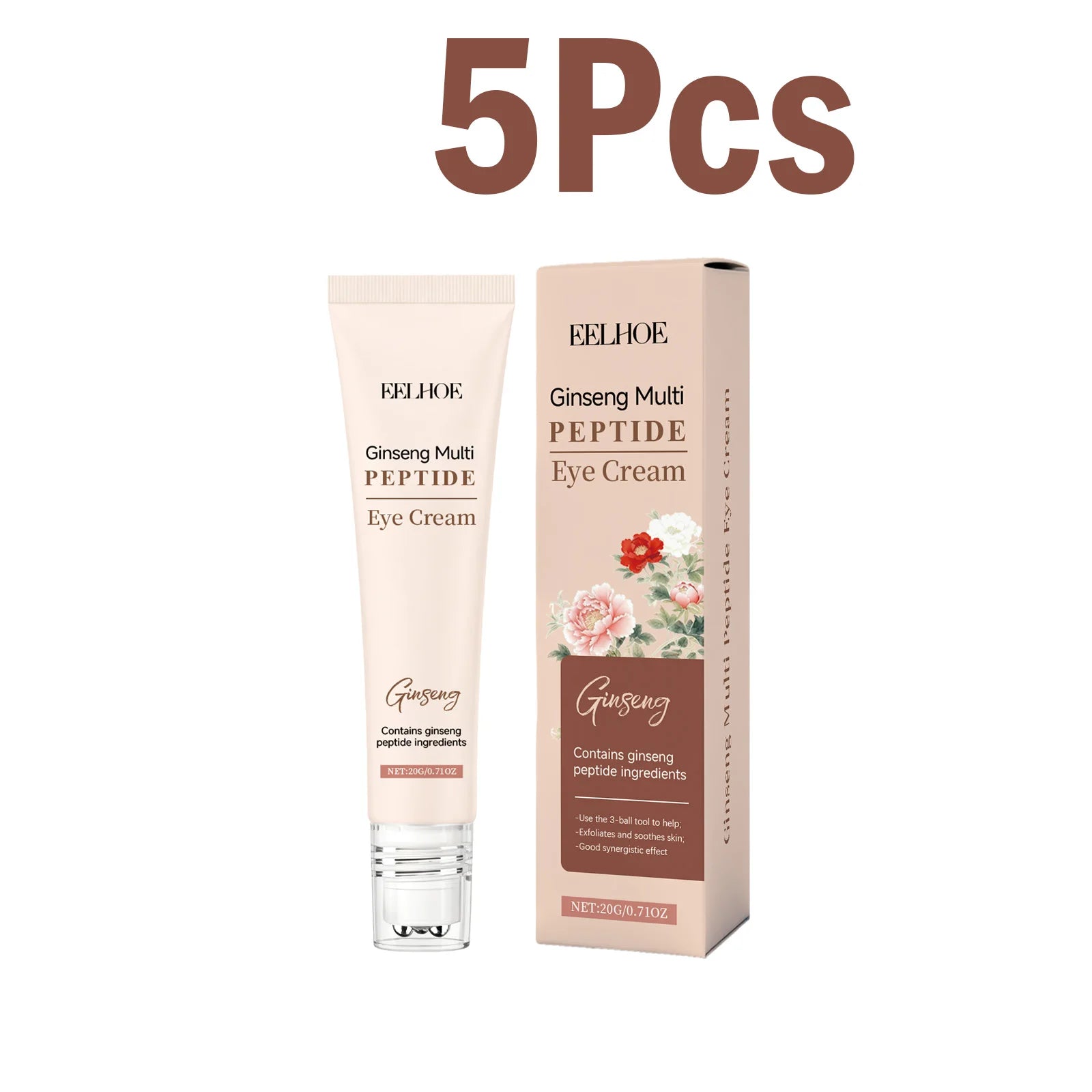 Ginseng Polypeptide Roller Eye Cream Anti-Aging Under Eye Treatment Reduce Wrinkles & Dark Circles Firming Brightening Eye Cream Qme 5 x 20g Boxed