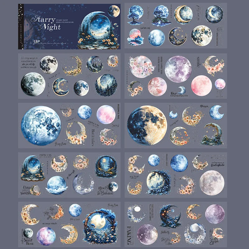 Galaxy Night Die-Cut Sticker Book 18 Sheets/Bag Scrapbook DIY Stationery Journaling Supplies Phone Case Notebook Decoration Qme 3