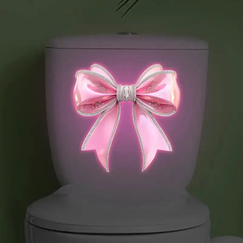 Pink Bowknot Toilet Sticker Glow Luminous Seat Cover Waterproof Qme