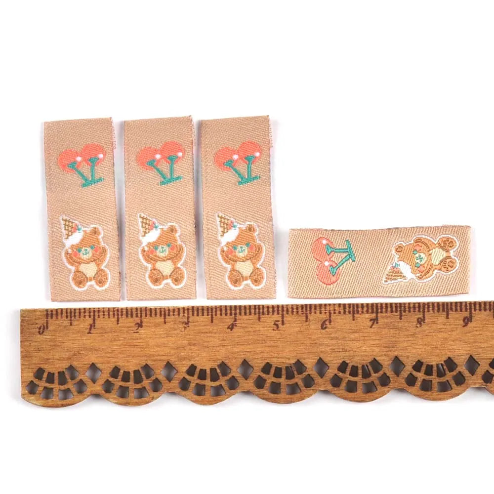 50Pcs Kawai Bear Embroidery Brown Labels For Knitted Hats Bag Shoes Sewing Garment Accessories DIY Tags Crafts Handmade Supplies Qme 6