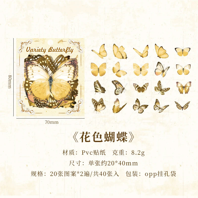 40pcs Variety Butterfly Decorative Waterproof Stickers Cute Aesthetics Sticker DIY Scrapbooking Aesth Decor Sticker Stationery Qme D
