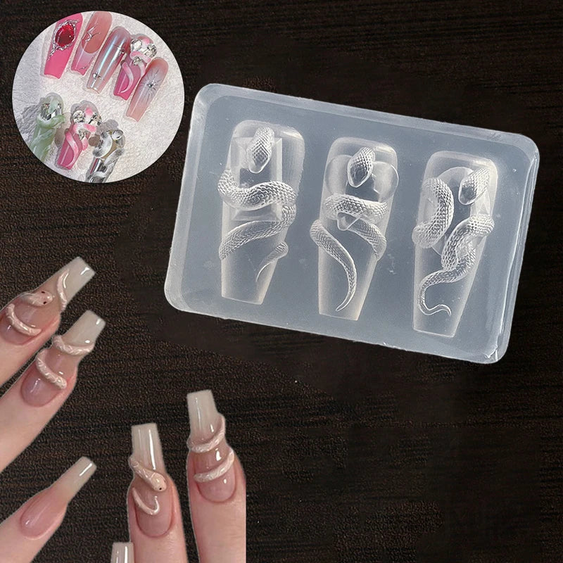 1 3D Silicone Nail Carving Mold Snake Design DIY Tool Art Decorative Qme