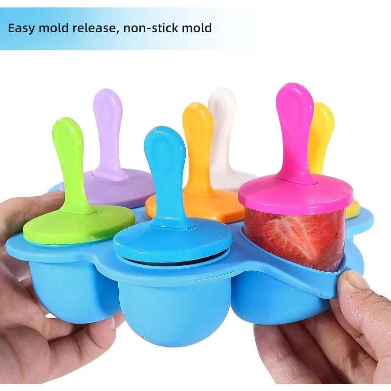 7 Holes Silicone Ice Cream Mould Popsicle Mold Baby Food Storage Box with Lid Fruit Milkshake Manufacturer Home Kitchen Tools Qme