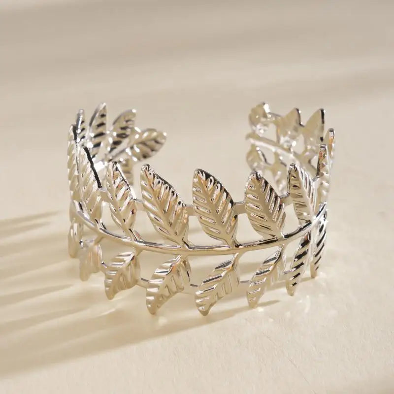 Vintage Ginkgo Leaf Butterfly Open Cuff Bangle Gold Silver Wide Statement Bracelet For Women Boho Party Jewelry Qme A12