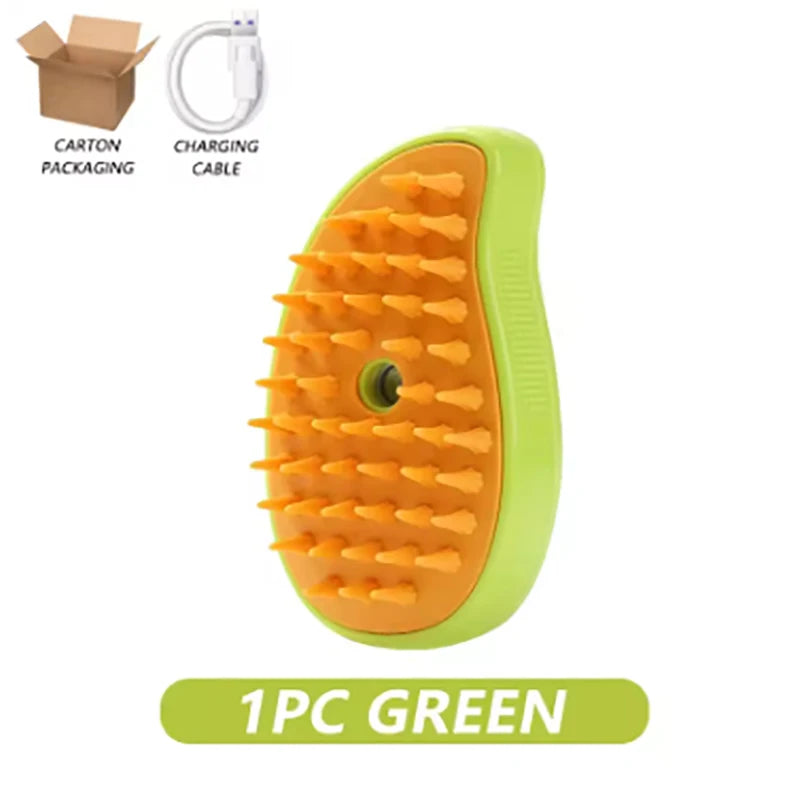 Steam Hair Removal Brush Electric Spray Cat Hair Brush Three in One Silicone Brush Used to Massage Pets Remove Floating Hairs Qme Green-1pcs