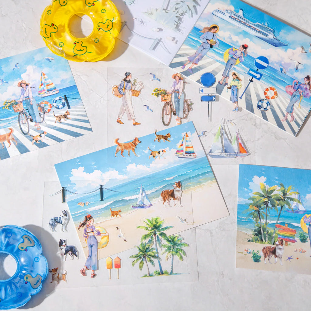 10Sheets Relaxing Holiday Sticker Book Scenic Landscape Theme for Scrapbooking Journaling Decorate Laptop Phone Case DIY Crafts Qme