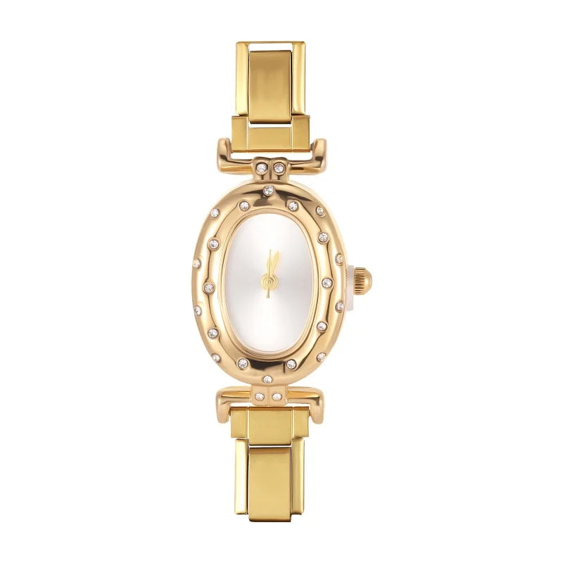 2025New Vintage Oval Inlaid Zircon Stainless Steel Watch Bracelet