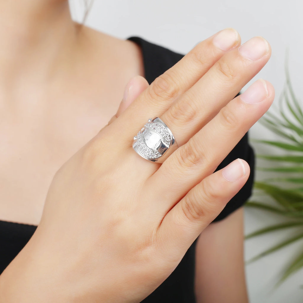 Luxury Shiny Zirconia Geometric Open End Adjustable Ring Punk Style For Women Men Daily Party Finger Jewelry Fashionable Gifts Qme